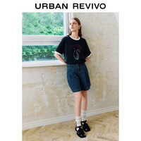 URBAN REVIVO 女士美式复古撞色做旧印花短袖T恤 UYY440019 宝蓝 XS