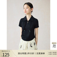 自巧小个子新中式国风碎花套装2024夏季显瘦衬衫半身裙套装裙 墨染黑衬衫 1