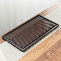 金镶玉茶盘托盘实木竹木家用单层排水式茶台茶具套装胡桃色竹流水大号 竹流水56*29cm