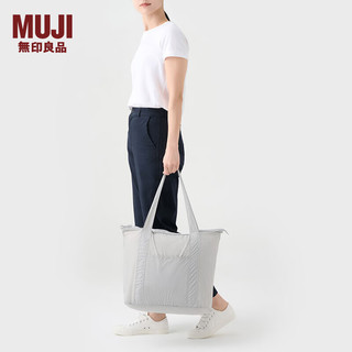 無印良品 MUJI（無印良品 ）再生锦纶 可折叠行李包 旅行包大容量挎包收纳袋手提包 浅灰色/纵型