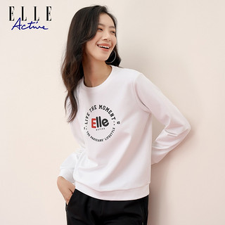 ELLE ACTIVE 新年红圆领卫衣女装秋季百搭基础独特logo运动休闲套头衫 白色 M