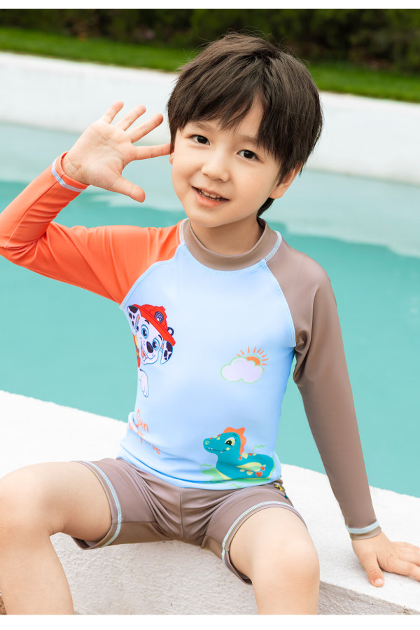 汪汪队立大功儿童泳衣男孩泳裤女童长袖泳衣泳帽男宝宝泳衣泳裤儿童节