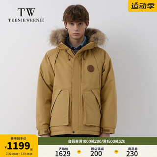 Teenie Weenie Men【辰亦儒同款】小熊男装连帽毛领羽绒服男2024冬季保暖外套 卡其色 185/2XL