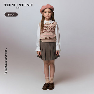 Teenie Weenie Kids小熊童装24秋女童格纹经典刺绣百褶半身裙 灰色 160cm