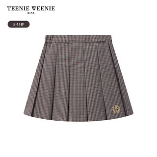 Teenie Weenie Kids小熊童装24秋女童格纹经典刺绣百褶半身裙 棕色 160cm