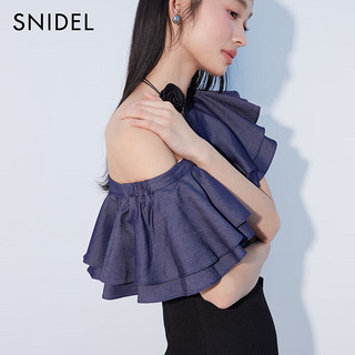 SNIDEL2024春夏气质斜领吊带露肩荷叶边衬衫上衣SWFB241306 牛仔蓝 F