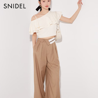 SNIDEL2024春夏气质斜领吊带露肩荷叶边衬衫上衣SWFB241306 牛仔蓝 F