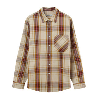 卡宾男装格纹长袖衬衫春秋款潮流宽松上衣H 卡其色35 52/180/XL