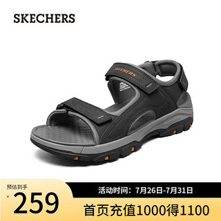 斯凯奇（Skechers）男鞋魔术贴凉鞋休闲户外鞋简约舒适露趾沙滩鞋204105 黑色/BLK 42.5