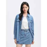 太平鸟 牛仔衬衫半裙套装24秋季女士莱赛尔长袖衬衫牛仔短裙 牛仔蓝上身 L