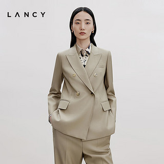 朗姿/LANCY2024秋季卡其色马海毛高端西服外套女老钱风西装 深米色 S