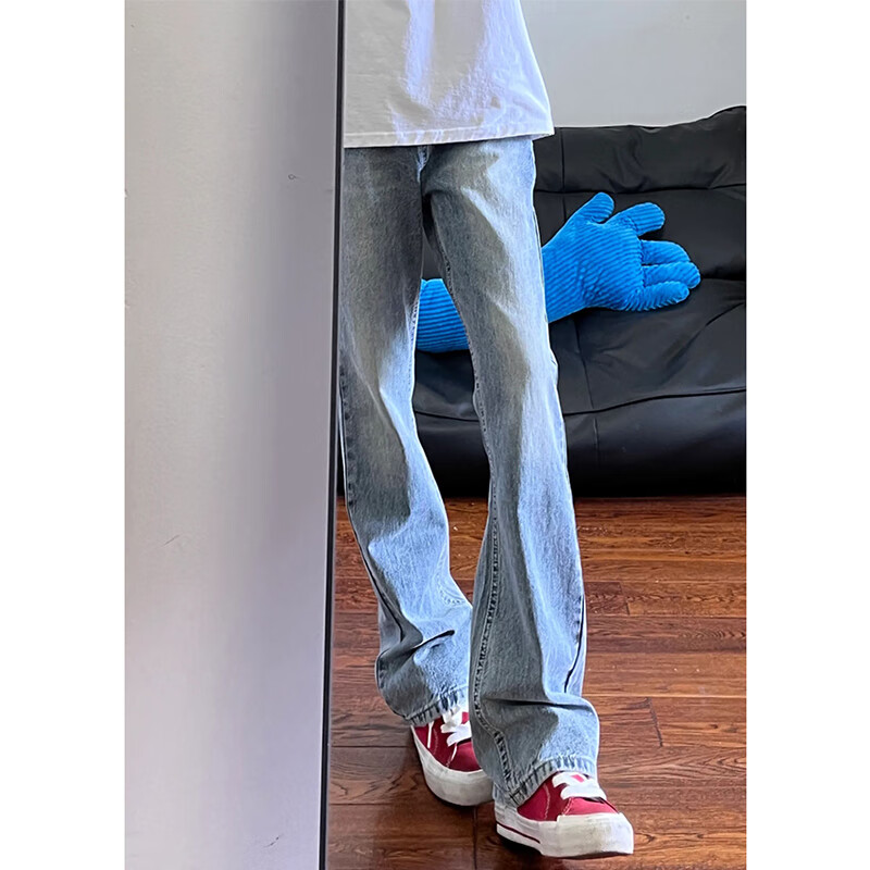 趣米乐 美式vibe微喇牛仔裤 浅蓝色 XL