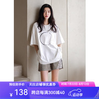 本尼熊贝妍夏季纯棉短袖情侣睡衣女休闲条纹短裤大码家居服男凉爽棉套装 D10
