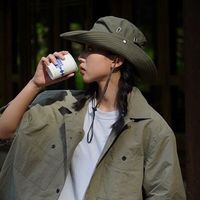 瑜品佳西部牛仔帽渔夫帽大檐女夏季透气防晒遮阳帽旅行户外露营登山帽男 军绿色(头围55-60cm可调节)