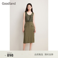 音儿（YINER）Goodland美地2024秋季新款大地色直筒工装修身半身裙 军绿