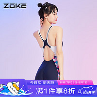 ZOKE 洲克 泳衣女平角连体竞技123501420 深兰/玫兰白菱形花 L