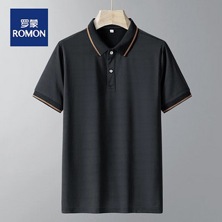 ROMON 罗蒙 夏季男士短袖Polo衫冰凉透气翻领纯色上衣 黑色 4XL（160~185斤）