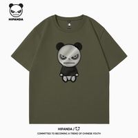 HI PANDA短袖t恤男重磅纯棉宽松休闲户外运动百搭潮流男士打底衫显瘦上衣 【重磅】-军绿#ZP黑白线条 XL【棉柔细腻 亲肤透气】
