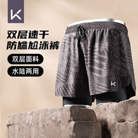Keep泳裤男防尴尬双层宽松游泳裤泳衣速干沙滩裤温泉装备 黑色印花平角裤 M(高158-168cm，重50-55Kg）