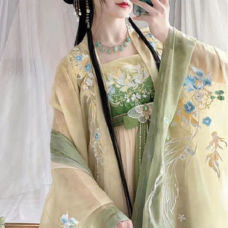 绘自然古装汉服女成人重工刺绣大袖诃子唐制超仙齐胸日常春夏仙气 （春色几分）绿色大袖+裙子+披帛 XL