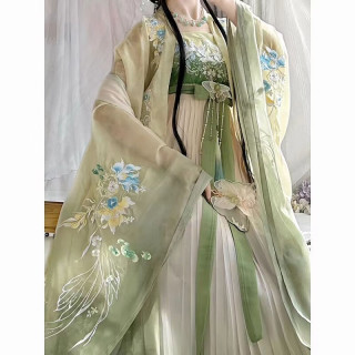 绘自然古装汉服女成人重工刺绣大袖诃子唐制超仙齐胸日常春夏仙气 （春色几分）绿色大袖+裙子+披帛 XL