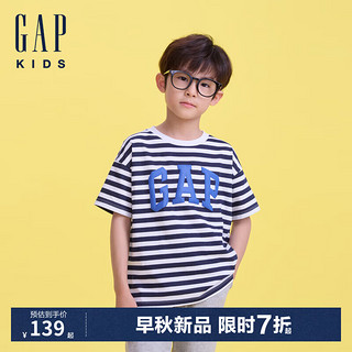 Gap【小黄人联名】男童2024夏季纯棉条纹短袖T恤儿童装466038 海军蓝条纹 110cm(4-5岁) 亚洲尺码