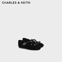 CHARLES&KEITH24秋季蝴蝶结平底女童舒适表演公主玛丽珍鞋CK9-70380009 CK9-70380009-1黑色纹理 26码