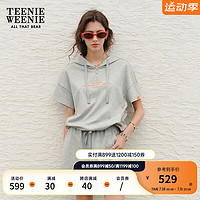 Teenie Weenie小熊女装2024夏装宽松短袖连帽T恤运动短款上衣 中灰色 155/XS