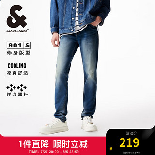 杰克·琼斯（JACK&JONES）杰克琼斯秋季新款男士裤子舒适修身版型猫须水洗设计牛仔裤长裤男 E39 中蓝 常规 E39 中蓝 1