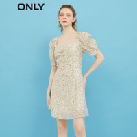 ONLY法式方领短款收腰满福印花连衣裙女|122207026 H2G 亲亲白底印花 165/84A/M