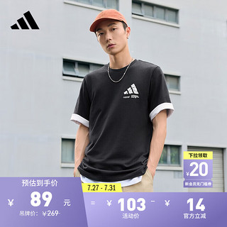 adidas休闲印花上衣圆领短袖T恤男装夏季阿迪达斯轻运动 黑色 3XL