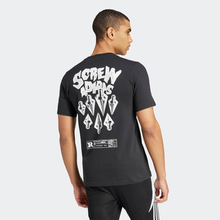 adidas休闲印花上衣圆领短袖T恤男装夏季阿迪达斯轻运动 黑色 XS