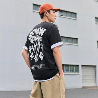adidas休闲印花上衣圆领短袖T恤男装夏季阿迪达斯轻运动 黑色 XS