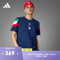 adidas欧洲杯意大利队休闲足球文化短袖T恤复古球衣男装阿迪达斯 深靛蓝
