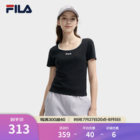 FILA 斐乐官方女子针织短袖衫2024夏新款时尚休闲简约U领修身T恤