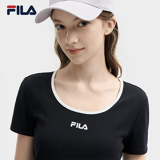 FILA 斐乐官方女子针织短袖衫2024夏新款时尚休闲简约U领修身T恤