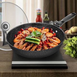 冠门精品麦饭石炒锅不粘锅家用多功能平底炒菜锅电磁炉煤气灶通用 30cm 无盖