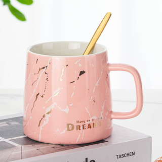 友来福 陶瓷马克杯大容量创意咖啡杯杯牛奶杯早餐杯办公室水杯茶杯 大理石马克杯（粉）