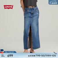 Levi's李维斯24早秋女士个性开衩牛仔长裙A7512 中蓝色 29