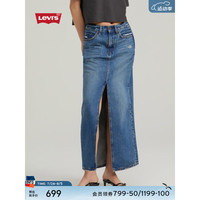 Levi's李维斯24早秋女士个性开衩牛仔长裙A7512 中蓝色 26