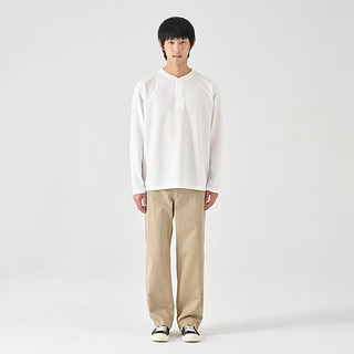 无印良品 MUJI 男式 华夫格 亨利领长袖T恤 打底衫 AB12CC3A 白色 XL（180/104A）