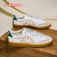 KAPPA卡帕男鞋复古德训鞋子男2024夏季厚底板鞋男轻便休闲运动鞋 鹭羽白/米黄色/杉木绿 41