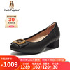 暇步士（Hush Puppies）高跟鞋女士休闲一脚蹬英伦粗跟皮鞋U3S01CQ4 黑色 40