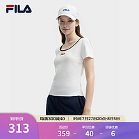 FILA 斐乐女子针织短袖衫2024夏时尚休闲简约U领修身T恤 云菇白-WT 175/92A/XL