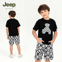 Jeep吉普童装男童t恤夏季纯棉短袖联名款休闲运动中大童短袖 黑色 140cm