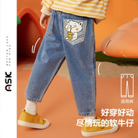 ASK JUNIOR女童裤子秋季小童字母印花水洗牛仔裤直筒长裤 蓝色 1