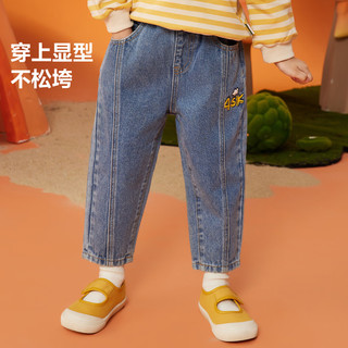 ASK JUNIOR女童裤子秋季小童字母印花水洗牛仔裤直筒长裤 蓝色 1