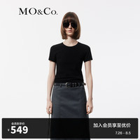MO&Co.2024夏新品坑条纹圆领正肩短袖百搭针织衫T恤MBD2SWTT01