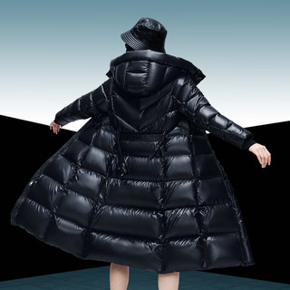 波司登（BOSIDENG）冬季鹅绒羽绒服女泡芙加厚长款脱卸帽百搭休闲外套B30143142 曜金黑亮光8613 175/96A