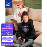 唐狮(TonLion)2023女卫衣连帽宽松可爱图案上衣外套 本白 L